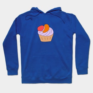 One cake with cream and fruit. Hoodie